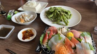 サイクリングの後は刺身だ。